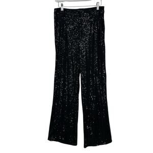 Hunter Brown Pants Women Small Black Sequin Wide Leg Sparkle Glam NYE Party Club